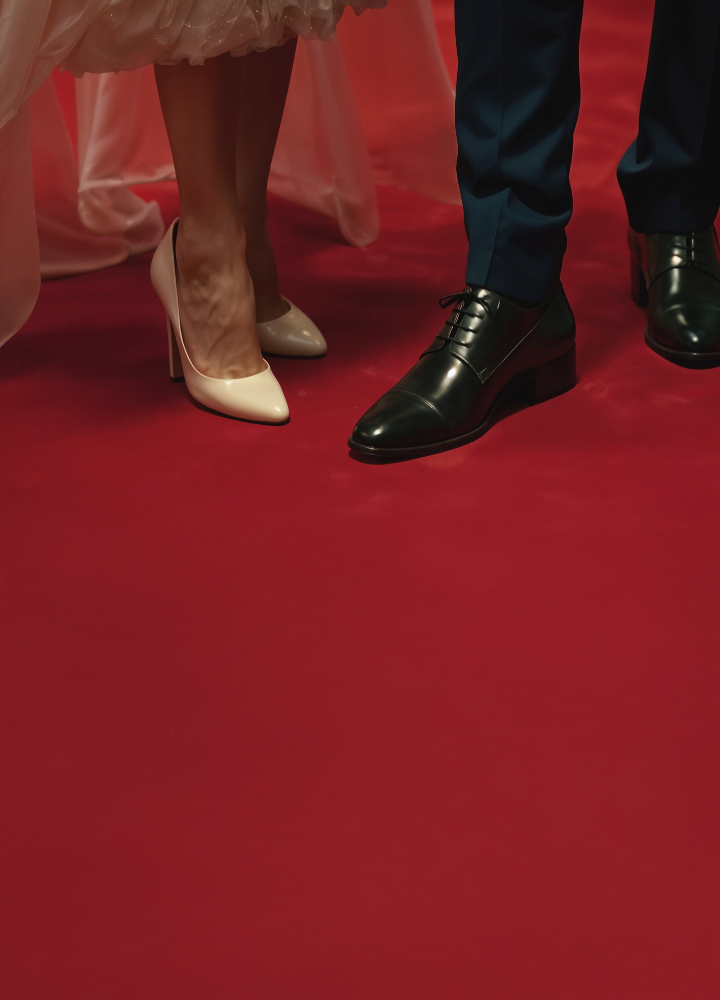 Casal elegante caminhando pelo tapete vermelho